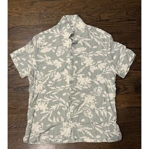 Porter & Ash Shirt Men XL Green Floral Print Linen Blend Casual Button Down